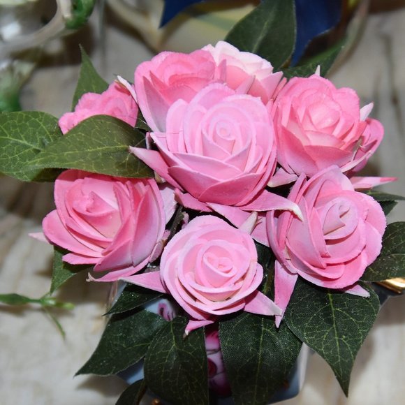 Beautiful antique square single handle footed sugar bowl with Sola wood roses - Picture 3 of 11